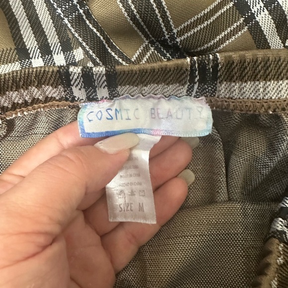 Brown and White Plaid Jumpsuit with High Waist and Wide Legs - Picture 3 of 6